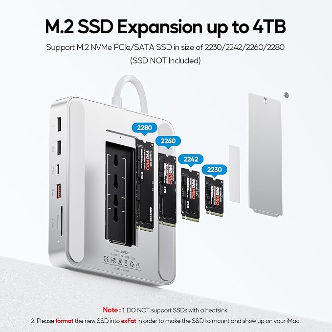 Upgraded 11 in 1 USB C Hub for iMac 24 inch USB Hub 2021 2023 2024 Support M.2 SSD (NOT Included), iMac Hub M1 M3 M4 Accessories, 4K HDMI, 2.5G Ethernet, 5 USB A/C Max 10Gbps, SD/TF - Silver