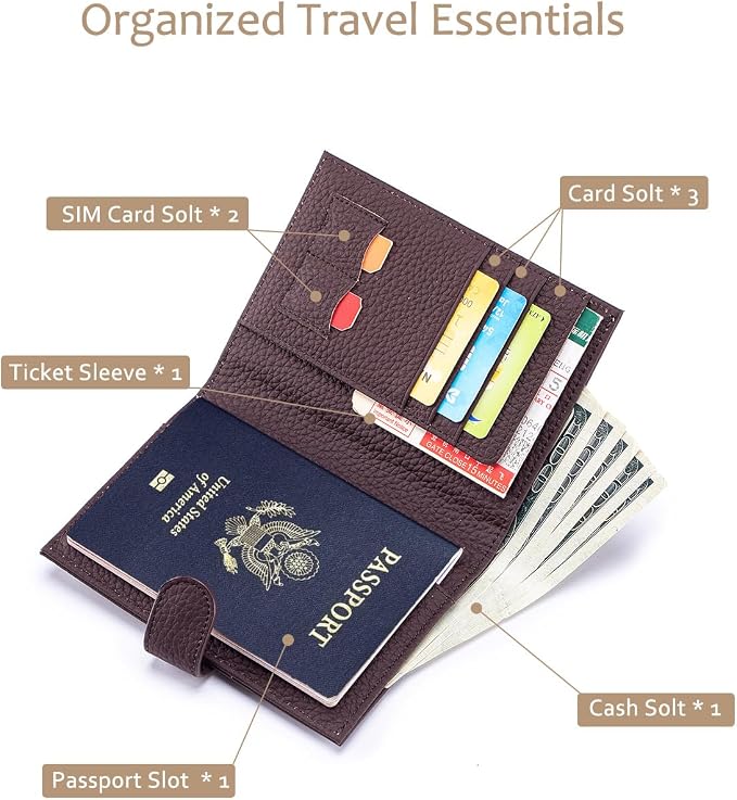 RFID Blocking Passport Wallet for Women, Travel Gift Ready | Slim Passport Holder for Women & Men with Card Slots, Zipper Coin Pocket & Cash Sleeve, Classic Travel Wallet (Coffee Brown)
