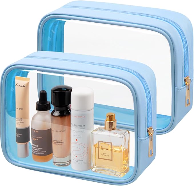 TSA Toiletry Bag Clear Makeup Bag Travel Essentials Cosmetic Bag for Men and Women Blue 2Pcs
