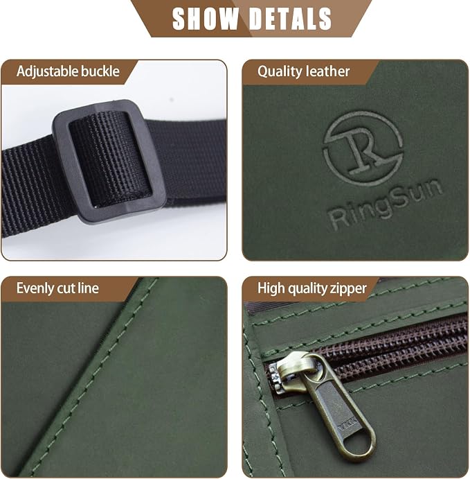 Ringsun Genuine Leather Passport Holder For Travel, RFID Blocking Slim Neck Wallet with Adjustable Strap for Women and Men, Travel Essentials to Keep Cash, Credit Cards and Documents Safe, Green