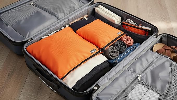 GOX 3 Pack Travel Toiletry Bag for Men Carry On Packing Organizer Zipper Pouch Portable Cosmetic Pouch Accessory Document Electronics (Orange)