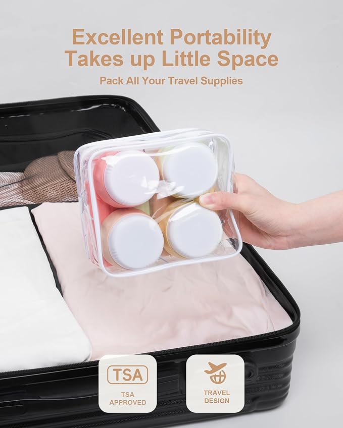 Mrsdry Travel Bottles for Toiletries 8 Pack, Travel Size Toiletries, Tsa Approved Travel Size Containers 3oz, with Travel Essentials Clear Bag, Leak Proof Silicone Squeezable Creams Jars