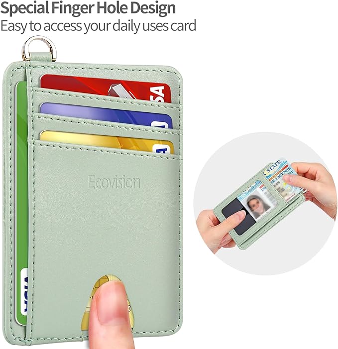 EcoVision Slim Minimalist Front Pocket Wallet, RFID Blocking Credit Card Holder Wallet with Detachable D-Shackle for Men Women