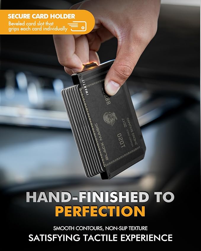 iwantit Pop Up Wallet for Men, Slim Minimalist Credit Card Holder with Money Clip - Man Metal Aluminum Wallet RFID Blocking, Smart Tactical Wallet for Men, Gift for Men (Black)