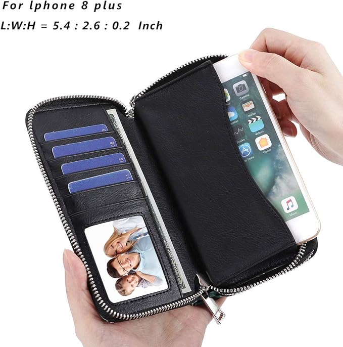 Cellphone Wallet for Women Dual Zipper Long Purse with Removable Wristlet