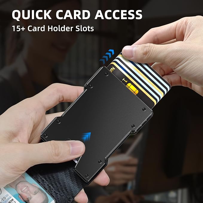 Men Wallet - Money Clip Wallet Slim For Gift Men in Front Pocket 15 Cards - Metal Credit Card Case in Magnetic Flip