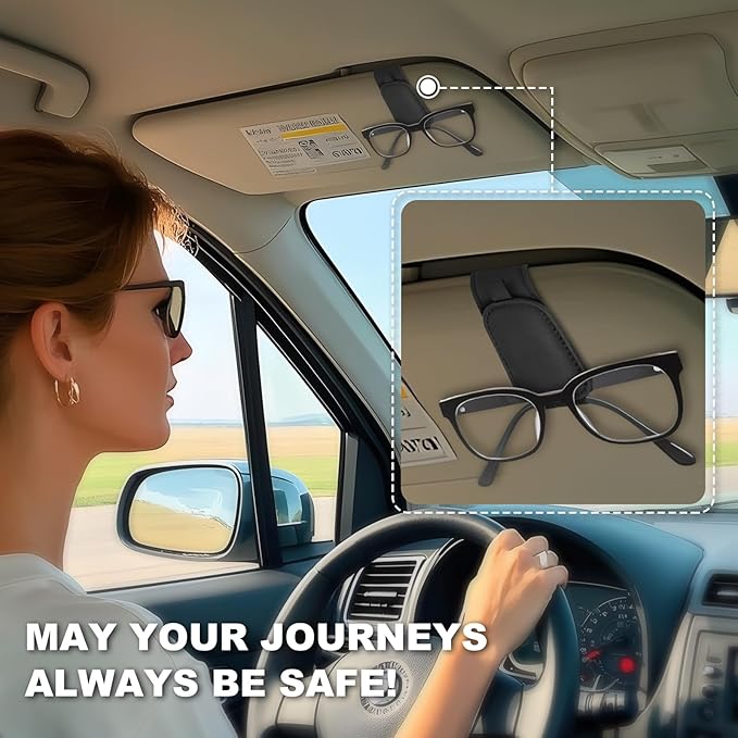 Teraves 2 Pack Sunglass Holder Clip for Car Visor, Upgrade Magnetic Leather Visor Sunglasses Clip, Easy to Hold Your Glasses Eyeglasses