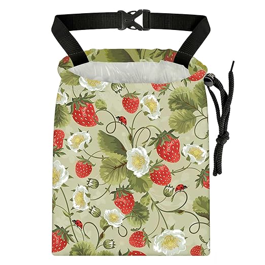 Strawberries and Leaves Car Trash Bag - Waterproof Car Trash Bag Hanging Leakproof Car Garbage Bag - Washable Reusable Trash Bag For Car Interior Hanging Organizer Storage Vehicle Travelling Camping