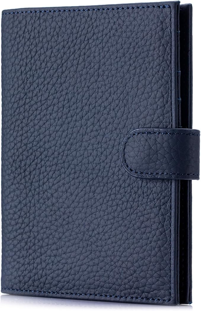 Genuine Leather RFID Passport Holder, Ultra-Thin Passport Book Holder with Cash Compartment and Zipped Coin Pocket, Passport Holder Suitable for International Travel (Royal Blue)