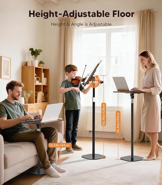 2-in-1 Floor & Desktop Wooden Book & Music Stand, 100% Solid Wood, Adjustable Height 16.5"-51", Hands-Free Reading Stand with Page Clip for Cookbooks, Sheet Music, Bible, Office & Home