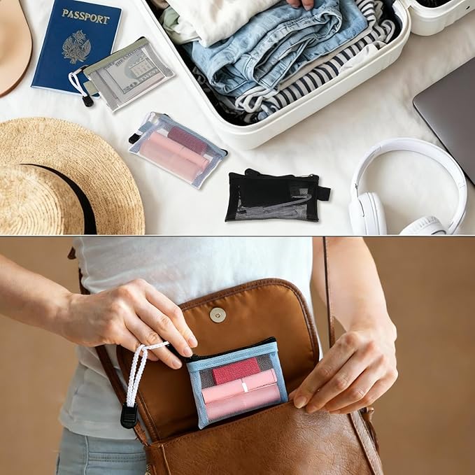 6 Pack Mesh Small Coin Purse Mini Change Purse Coin Pouch Cash Wallet for Men Women Credit Card Lipstick(Stylish Color)