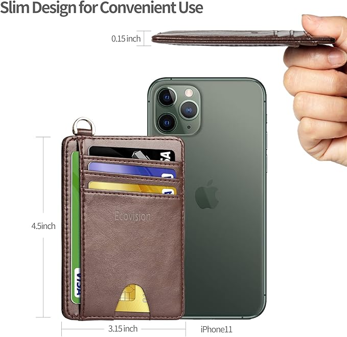 EcoVision Slim Minimalist Front Pocket Wallet, RFID Blocking Credit Card Holder Wallet with Detachable D-Shackle for Men Women