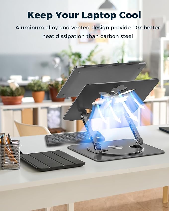 360° Rotating Laptop Stand for Desk | Adjustable, Foldable, Portable Aluminum Ergonomic Riser | Compatible with MacBook, Dell, HP & All Laptops 10-16 inch | Purple