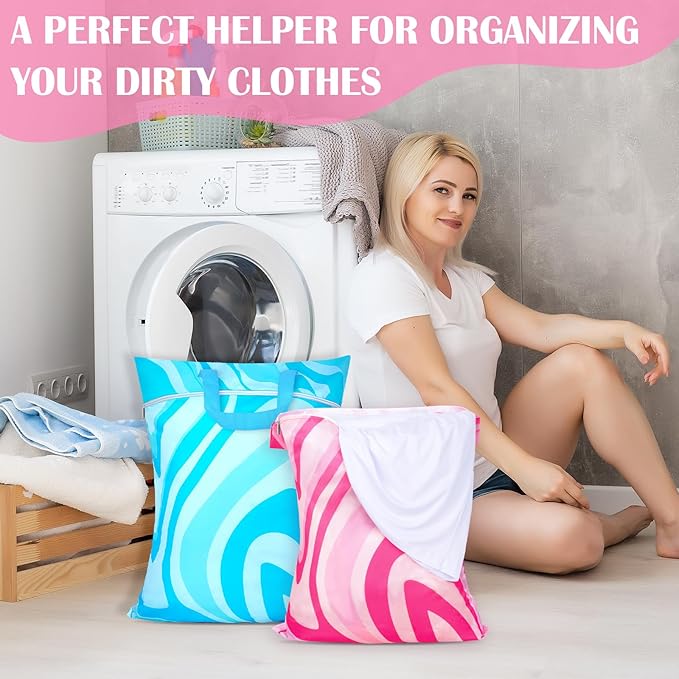 2 Pcs Large Travel Laundry Bags - Waterproof with Handle, Washable Dirty Clothes Bags for Travel, Wet & Dry Bag, Bathing Suit & Gym Clothes Laundry, Swimming Pool & College Dorm
