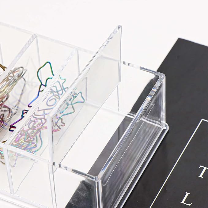 NatSumeBasics Clear Drawer Organizer 8-Section Desk Compartment Acrylic Tray Holder for Storage Cards Notepads and Office Accessories Supplies (Medium)