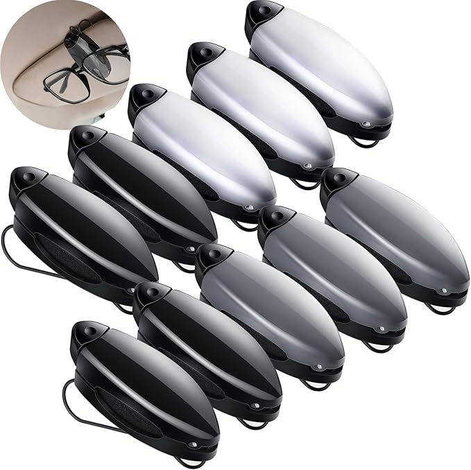 Frienda 10 Pieces Auto Car Vehicle Sun Visor Clip Holder for Sunglasses Glasses Holder Hanger Eyeglasses Mount Ticket Card Clip Car Accessories(Black, Gray, Silver)
