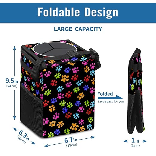 Paws Cat and Dog Print Car Trash Can with Lid Collapsible Reusable Waterproof Car Garage Bag,Automotive Garbage Can,Car Accessories Interior Car Organizer