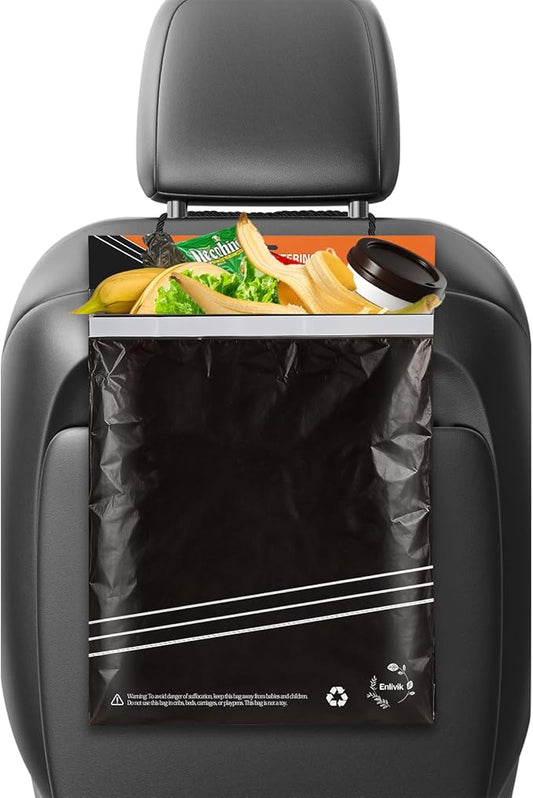 50 Pcs Disposable Car Trash Bags – Leakproof & Odor-Lock 2 Gallon Hanging Auto Garbage Bags – Hanging from Headrest/Easy Stick-On Trash Can for Car, Truck, SUV, Travel & Ride-Share