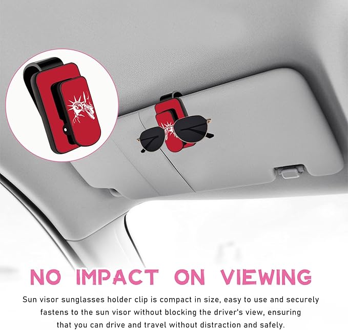 Ohleats Sunglasses Holder for Car Sun Visor, Statue of Liberty Metal Auto Eyeglass Hanger Clip, Multi-Function Ticket Card Clip Eyeglasses Mount, Car Accessories for Men Women (Red)