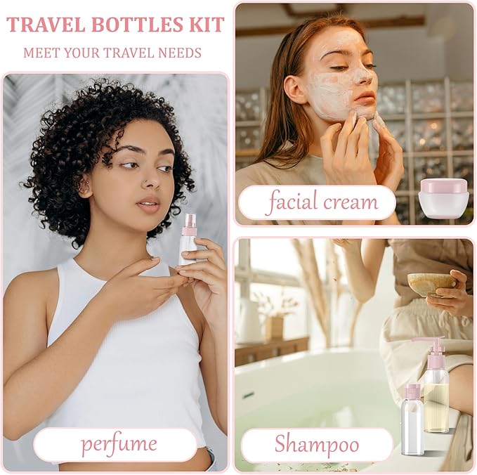 Travel Bottles Containers for Toiletries,Travel Bottles Set for Toiletries,TSA Approved Leakproof Travel Size Containers Jars,Suitable for Cosmetics Shampoo Conditioner Lotion (12 PACK), pink
