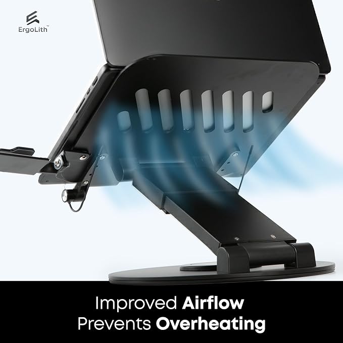 3-in-1 Adjustable Laptop Stand, Book Stand, and Phone Holder - 360° Rotating Display for All Laptops - 2??1" Height for Ergonomics - Office Desk Accessories - Stylish - Patented - Sky Black
