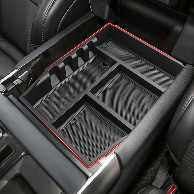 Autorder Center Console Organizer for Ford F-150 F150 2021-2026 Accessories Armrest Storage Box Secondary Insert Tray with 2 Color Mats