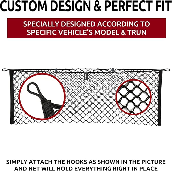 Envelope Style Automotive Elastic Trunk Mesh Cargo Net for Volvo S60 B5-2019-2025 - Premium Trunk Organizer and Storage - Luggage Net for Sedan - Car Organizer for Volvo S60 T8