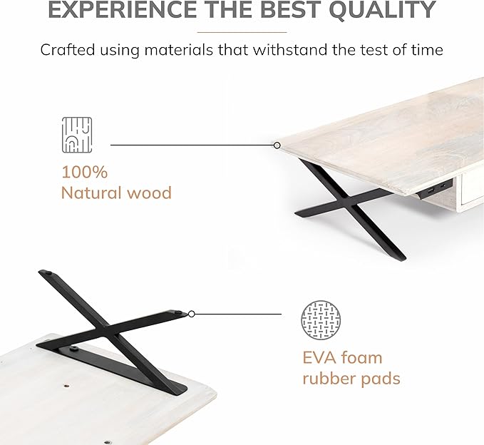Anji Mountain Monitor Stand - Desktop Organizer & Laptop Riser, Ergonomic Monitor Riser, Space-Saving Monitor Stand for Desk, Durable Construction, Easy Assembly, Ideal for Home & Office,White Wash