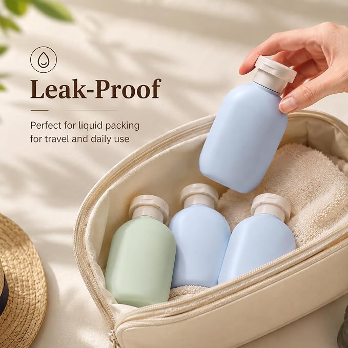 DEMORA 3.4oz Refillable Empty Plastic Travel Bottles Set, 8 Pcs Leak Proof Squeeze Bottles with Flip Cap, TSA Approved Travel Containers for Shampoo, Conditioner, Lotion, Toiletries