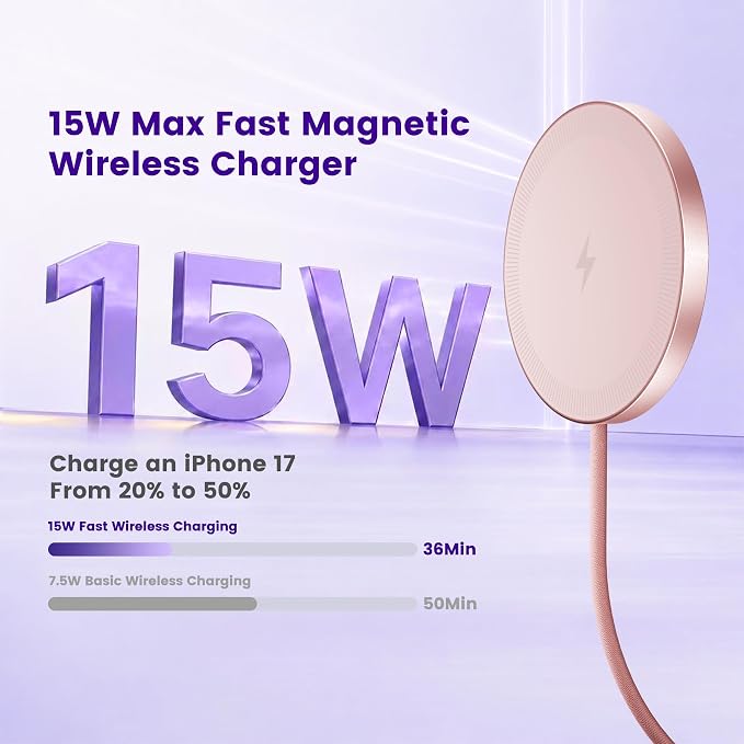 15W Wireless Charger for Apple MagSafe Charger, Magnetic Fast Charging Pad | Compatible for iPhone 17 16 15 14 13 12 Pro Max, AirPods-Slim Portable for Desk Bedside and Travel - 3 Pack, Pink
