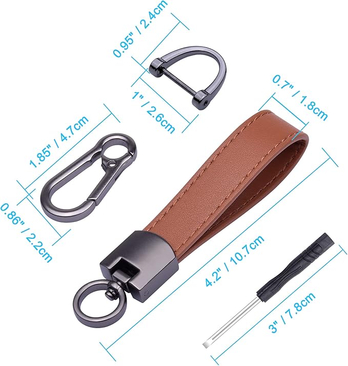 Wisdompro Genuine Leather Car Keychain, Universal Heavy Duty Key Fob Keychain Leather Key Chain Holder for Men and Women