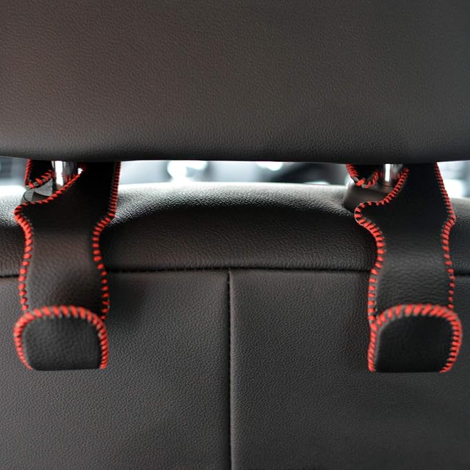 MECHCOS Car Seat Headrest Hooks for Car Back Seat Organizer Hanger Storage Hook Holder for Car SUV Organization Purse Shopping Groceries Bag Handbag, Black & Red, 2 Pack