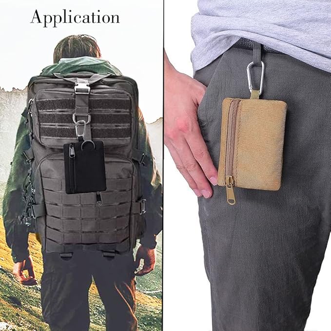 Tactical Keychain Pouch - Military Mini Size Belt Gear EDC Pocket Organizer Coin Purse ID Card Holder Car Fob Key Waist Case Wallet Earphone Pack (Black + Army Green)
