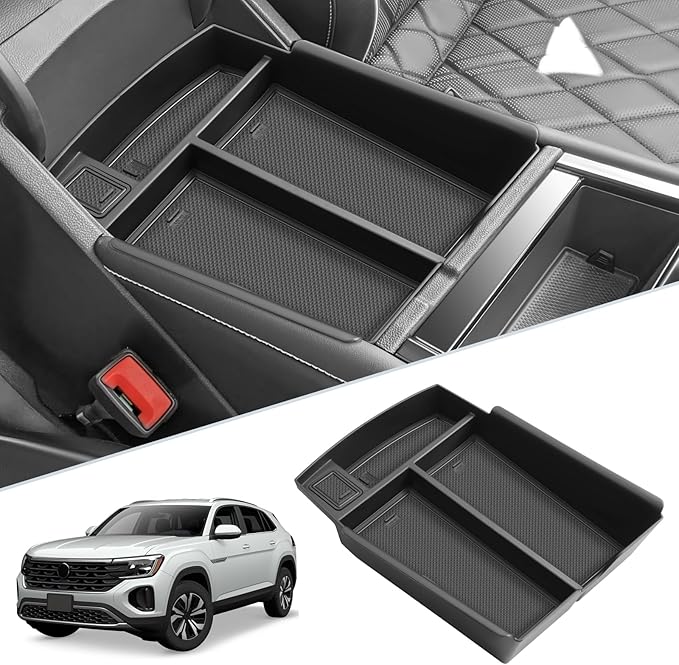 SKTU 2024 2025 2026 Atlas Center Console Organizer for 2024 2025 2026 Volkswagen Atlas Center Console Tray 2024-2026 V W Atlas Insert ABS Armrest Box Secondary Storage 2024 2025 2026 Atlas Accessories