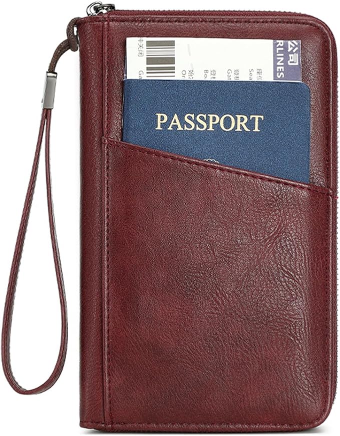 Family Passport Holder for Travel Women and Men Multiple RFID blocking Passport Holder MultiFunction Passport Wallet Passport Case Passport cover with Zipper