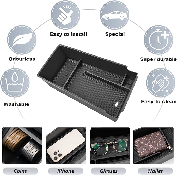 SKTU for 2021 2022 2023 2024 Kia K5 Center Console Organizer 2023 2024 K5 Storage Box Organizer Container Armrest Insert Organizer ABS Tray Pallet with USB Hole and Coin Holder
