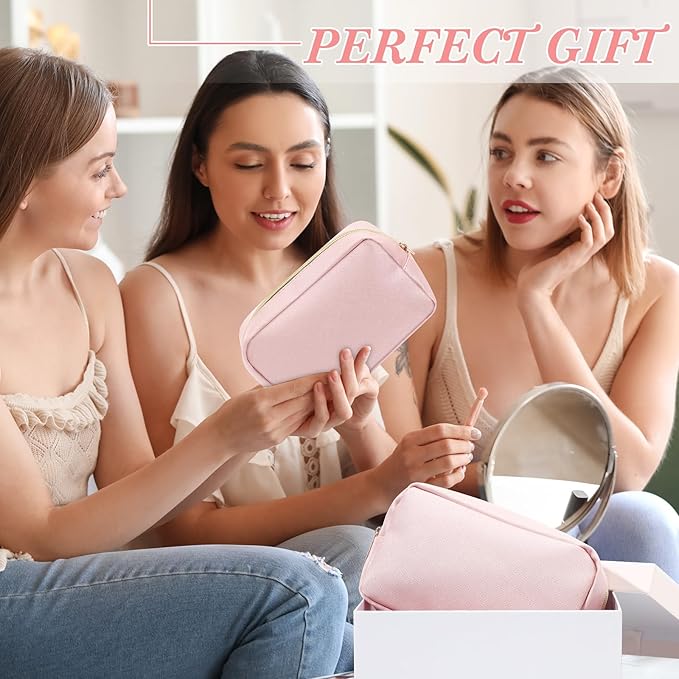 Sweetude 10 Pcs Makeup Bag Bulk for Women Preppy Gift PU Leather Cosmetic Bag Small Skincare Toiletry Pouch Mother Travel Cosmetic Pouch for Bridesmaid Bride Wedding Gift Favors (Rose Gold)