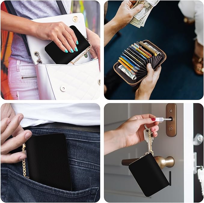Credit Card Holder RFID Wallet, Small Card Holder Wallet for Women with Keychain Zipper, Funny Leather Print Credit Card Wallets Accordion Gift