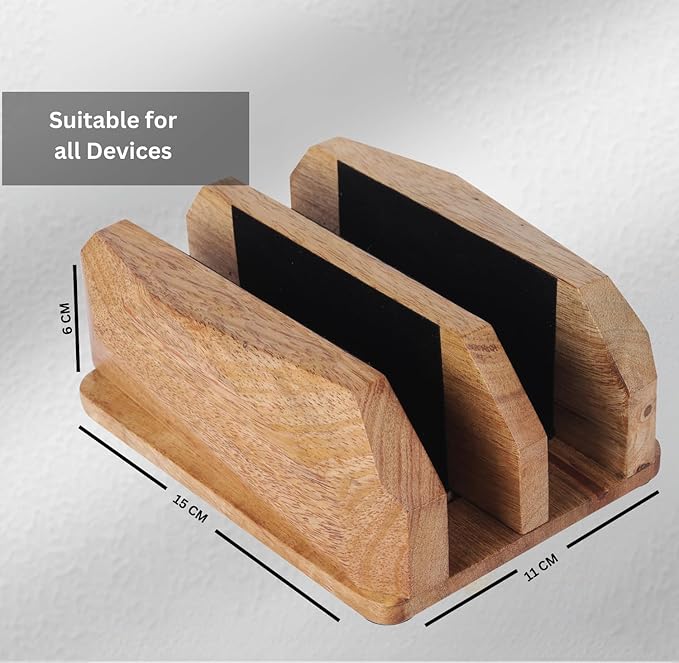 Width Adjustable Vertical Laptop Stand for Desk, Laptop Holder to Dock MacBook, MacBook Pro and Other Laptops, Versatile Vertical Laptop Docking Solutions - Mango Wood