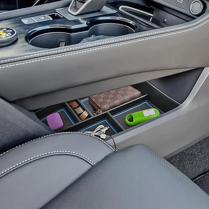 2021-2026 Rogue Center Console Organizer Lower, for Nissan Rogue (S/SV/SL/Platinum/Rock Creek/Dark Armor), Durable ABS &Anti-Slip Rubber Console Tray Insert 2026 2025 Rogue Accessories (Blue)