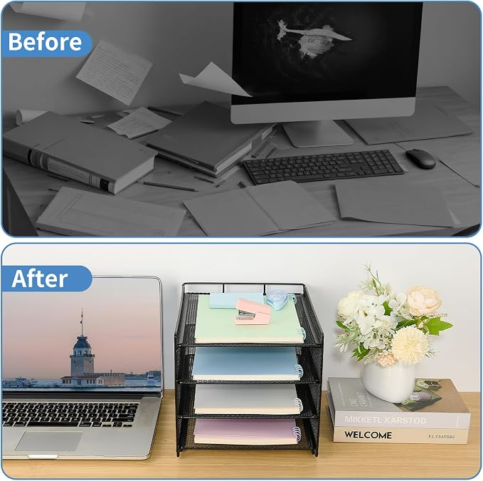 OPNICE 4-Tier Paper Organizer Letter Tray, Desk Organizers and Accessories, Office Desk Accessories, Desktop File Organizer for Office, Home or School, Black