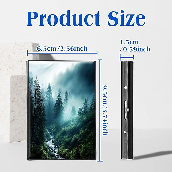 RFID Blocking Credit Card Holder - Slim Metal Wallet for Women & Men,Forest In Rain Design Stainless Steel Business Card Case,Compact Pocket Organizer for Travel & Daily Use