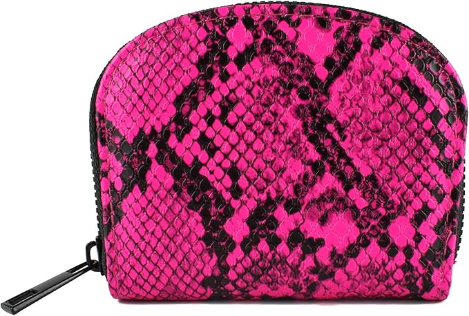 Small Zip Wallet Credit Card Wallet Coin change case Holder for women PU Leather(Rose Snake)