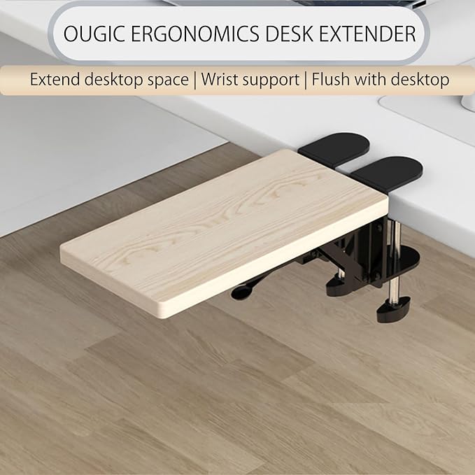 OUGIC Ergonomic Desk Extension Tray, 30 x 15 cm, Clamp Without Perforation, Foldable Keyboard Drawer Tray, Wrist Rest, Computer Stand