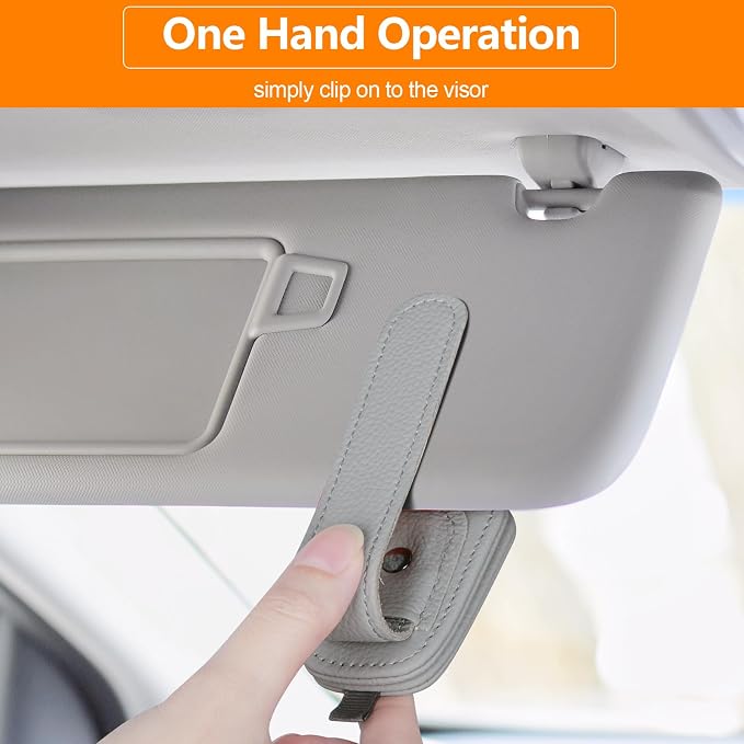 Sunglasses Holders for Car Visor, 2 Pack Magnetic Leather Sunglass Clip for Car Visor, Car Glasses Holder and Ticket Card Clip, Eyeglass Holder for Car Visor Accessories (Gray)
