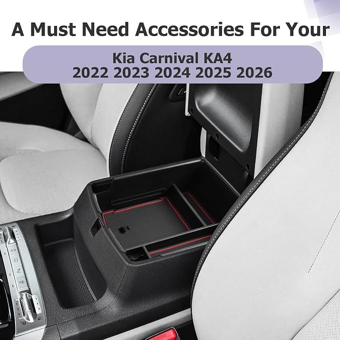 LUWU 2025 2026 Carnival Center Console Organizer Compatible with Kia Carnival KA4 2022-2025 2026 Accessories Armrest Console Storage Box Insert Tray ABS Material Black Coin Container, Red