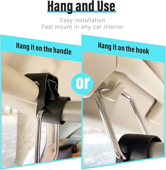 Car Clothes Hanger Bar with 4 Pack Car Seat Headrest Hook, Expanded to 65 inches, Clothes Rack for Car, Stainless Steel Heavy Duty Car Clothes Rod for Sedans, Trucks, SUVs, Vans, RVs, Road Travelers