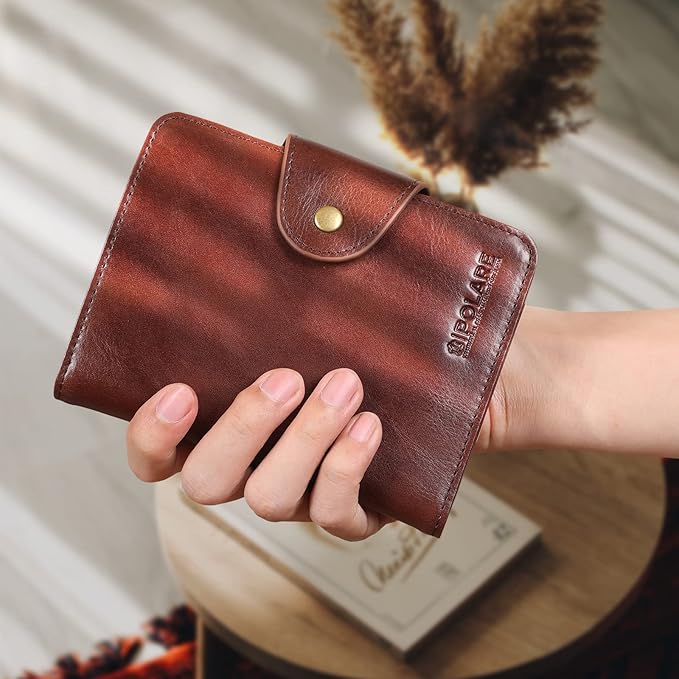 Polare Full Grain Leather Slim and Soft RFID Blocking wallet For Men Snap Bifold Travel Wallet Passport Holders 2 Passports (Coffee)