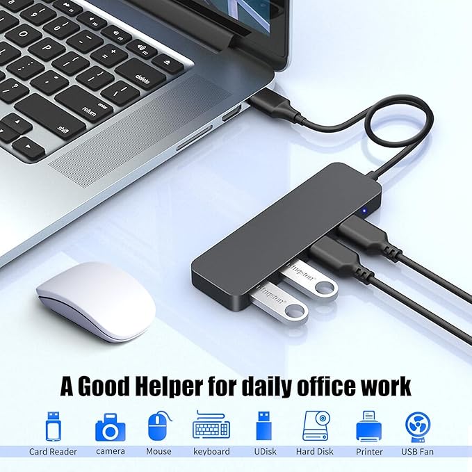 USB Adapter, 4-Port Extender for Laptop, PC, MacBook, Mac Pro, iMac, Surface Pro and More (Black - USB 2.0/1m)