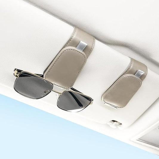 SINGARO 1 Pack Sunglass Holder for Car Visor Sunglasses Holder Clip, Universal Non-Slip Magnetic Leather Glasses Eyeglasses Hanger Mounter, Truck Interior Car Visor Accessories for Woman Man, Gray